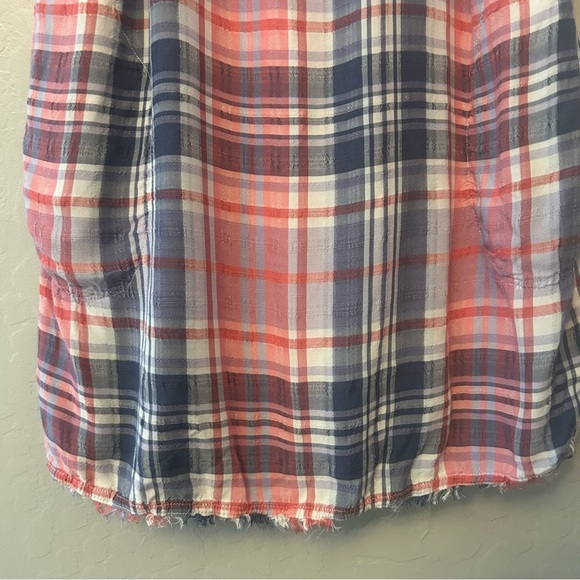 ⭐️Bella Dahl lace-up madras patriotic plaid frayed hem sleeveless dress small - Picture 7 of 14